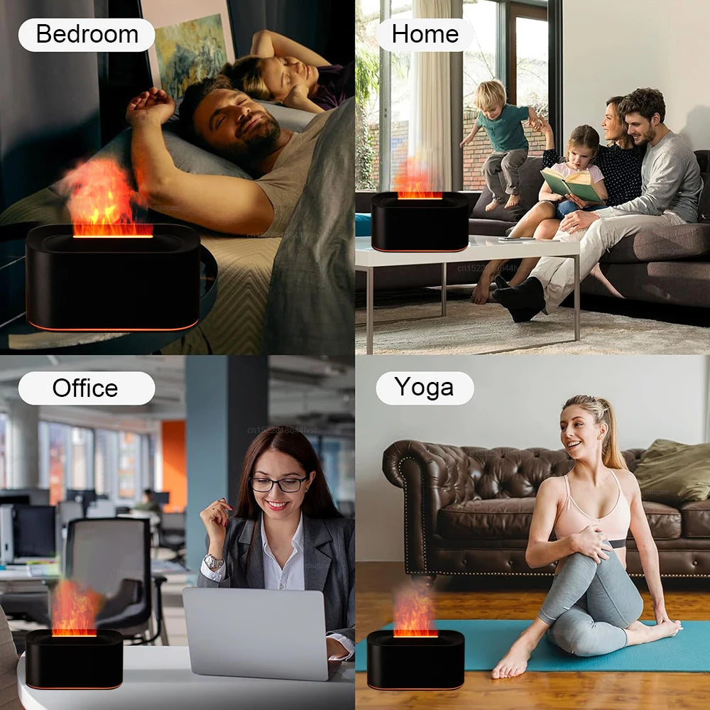 Air Humidifier Aroma Essential Oil Diffuser Mini Automatic Air Humidifier for Home Room Fragrance Diffuser with Flame LED Light
