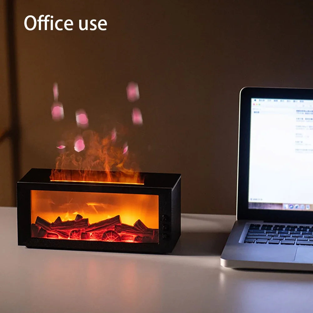 LED Simulated Flame Fireplace Aromatherapy Machine RGB Colorful Atmosphere Light Timming Home Air Humidifier with Remote Control