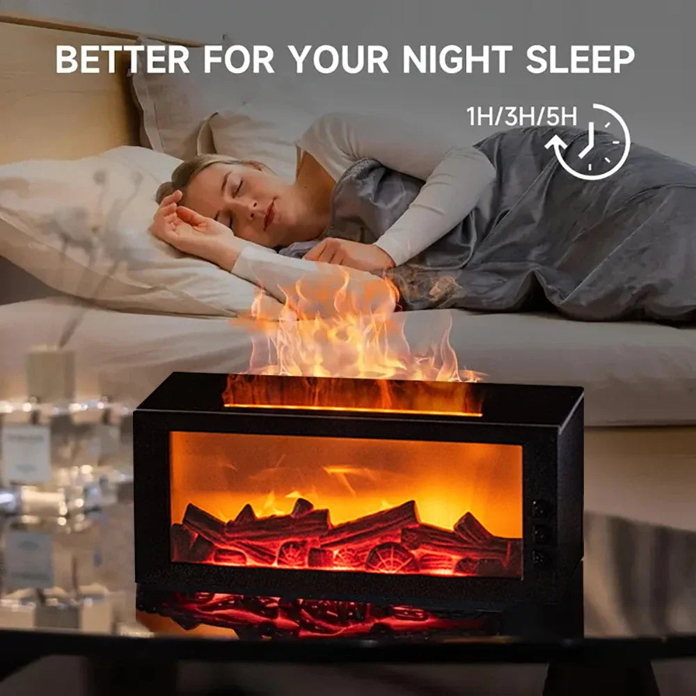 LED Simulated Flame Fireplace Aromatherapy Machine RGB Colorful Atmosphere Light Timming Home Air Humidifier with Remote Control